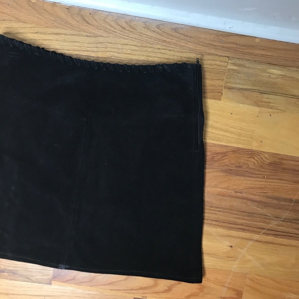 Stefanel Black Suede Mini Skirt Braided Trim retro